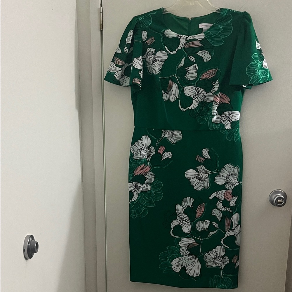 Liz Claiborne Green and White Floral Midi Dress
